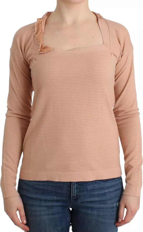 Orange Wool Blend Striped Long Sleeve Top