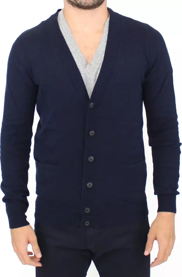 Blue Wool Cashmere Cardigan Pullover Sweater