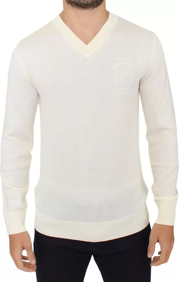 Off White Wool Blend V-neck Pullover Sweater