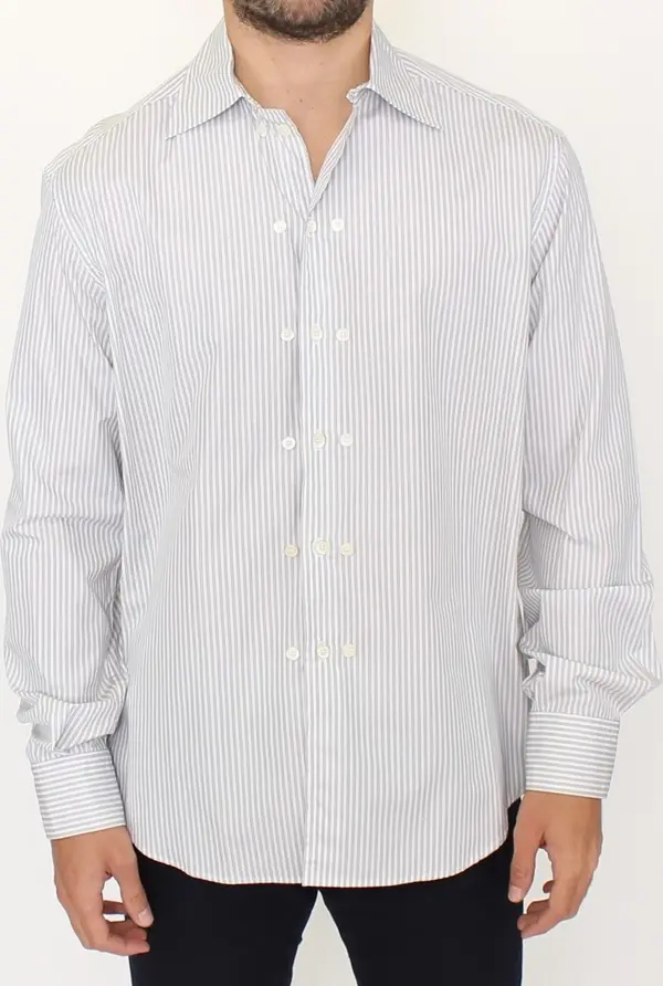 White Gray Striped Regular Fit Casual Shirt