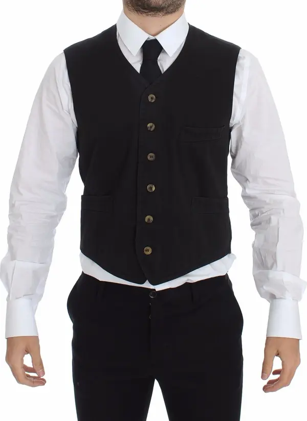 Black Cotton Viscose Dress Vest Blazer