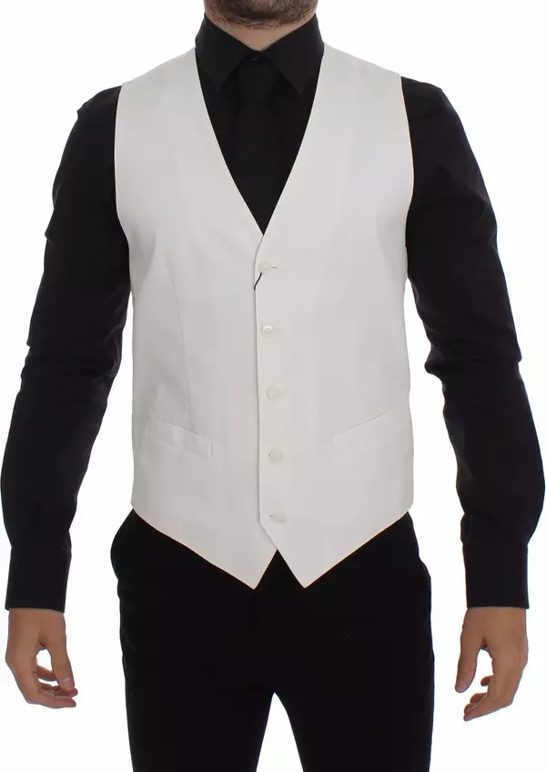 White Cotton Silk Blend Dress Vest Blazer