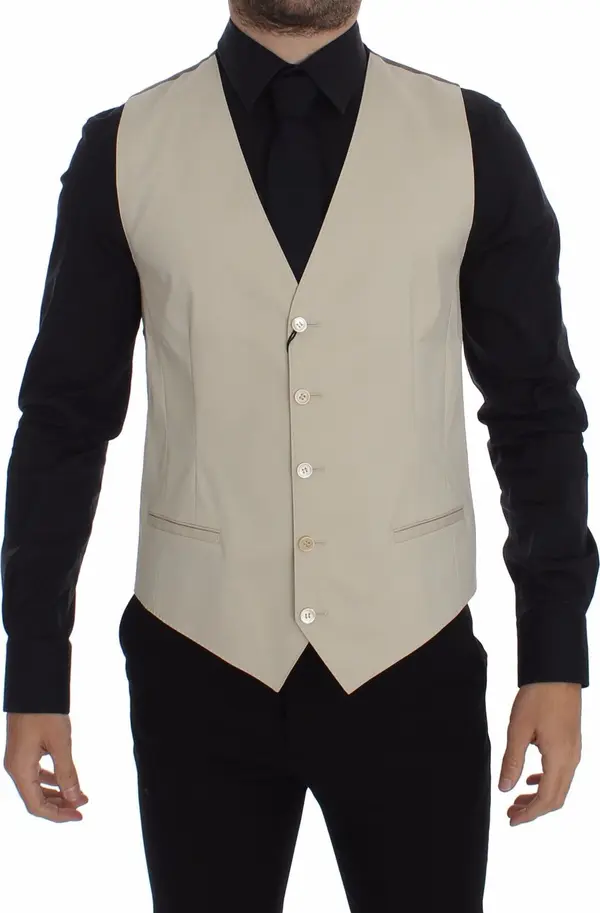 Beige Cotton Stretch Dress Vest Blazer