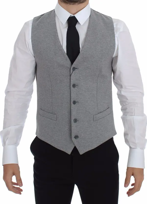 Gray Cotton Stretch Dress Vest Blazer