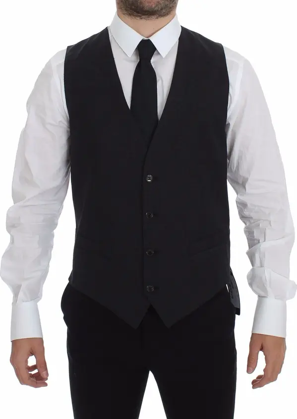 Gray Slim Fit Button Front Dress Formal Vest