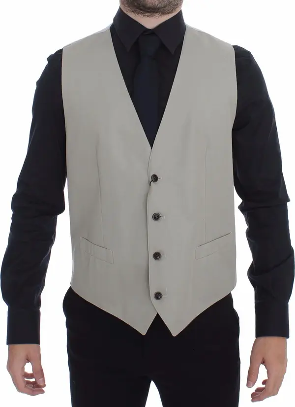 Beige Cotton Silk Blend Dress Vest Blazer