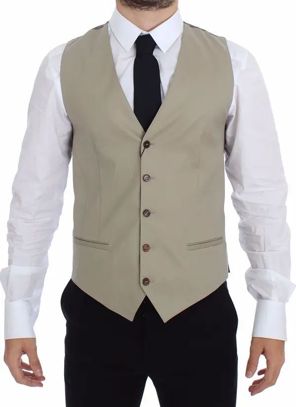 Beige Cotton Dress Vest Blazer Jacket