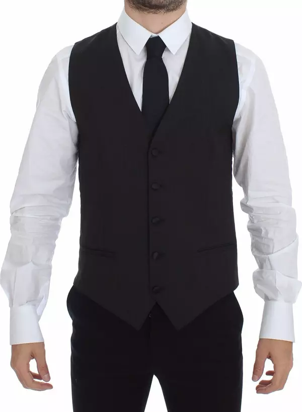 Gray Wool Stretch Dress Vest Blazer