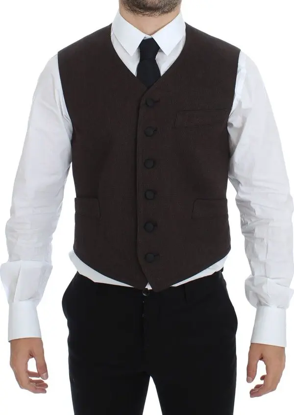 Brown Cotton Blend Dress Vest Gilet