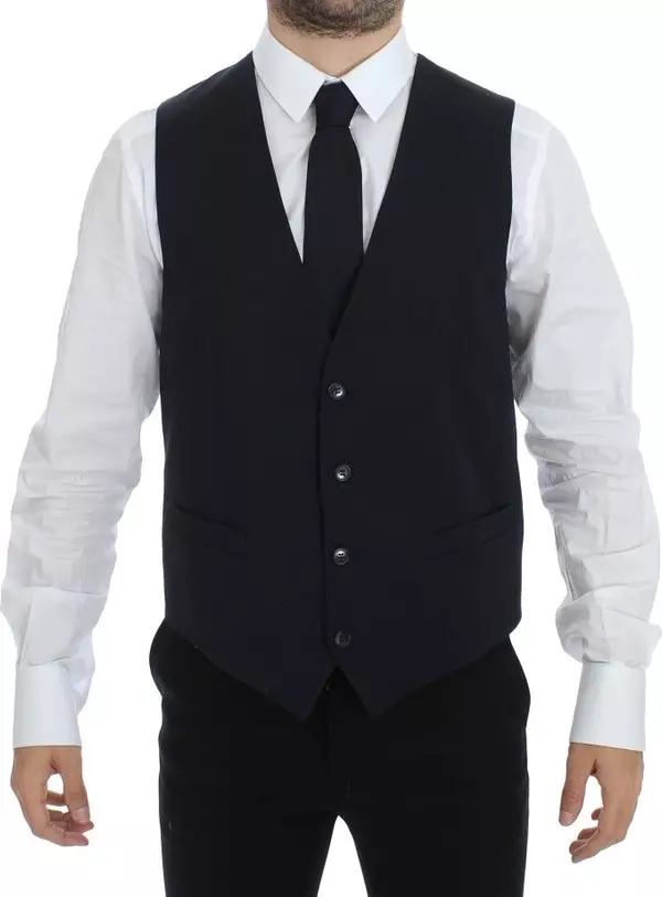 Blue Cotton Stretch Dress Vest Blazer