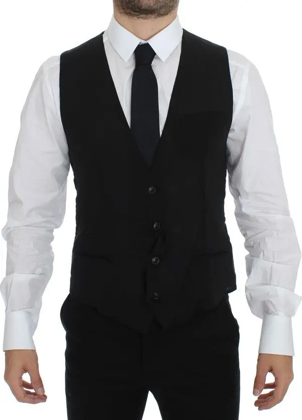 Black Wool Formal Dress Vest Gilet Jacket
