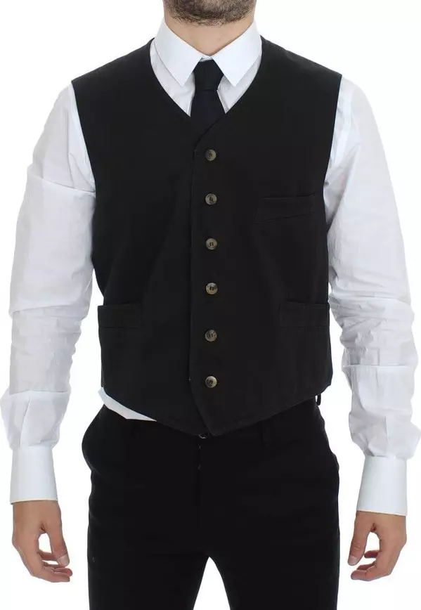 Black Cotton Blend Dress Vest Gilet