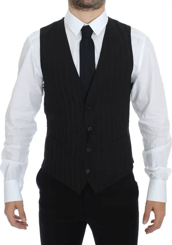 Black Striped Stretch Dress Vest Gilet