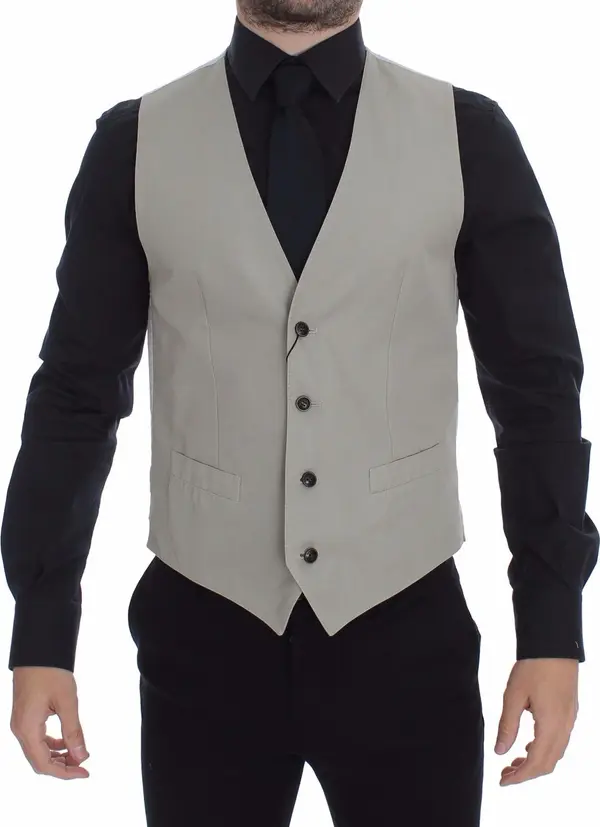 Beige Silk Blend Dress Formal Vest Gilet