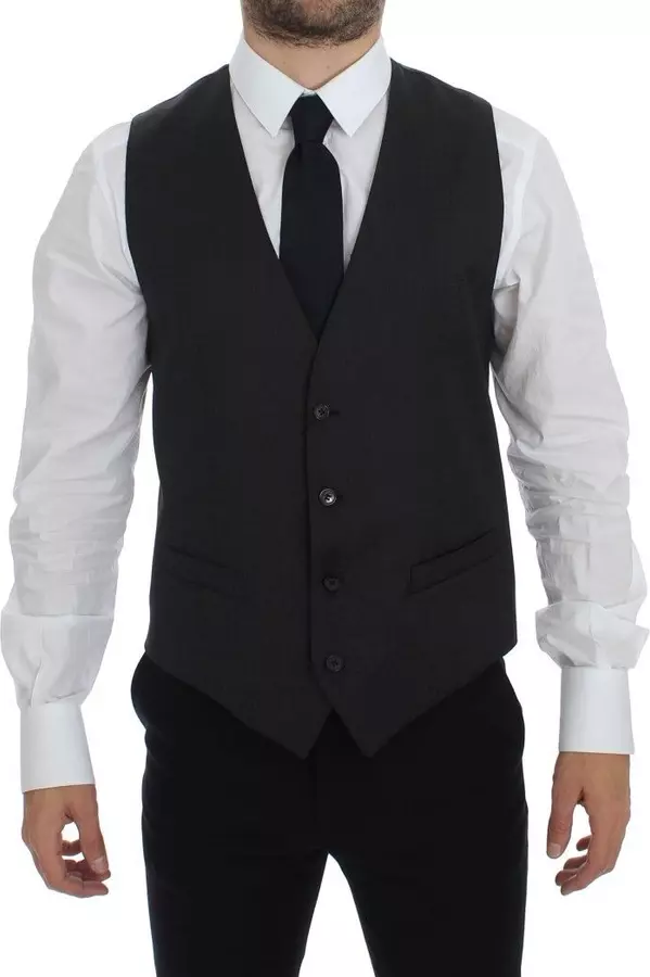 Gray Wool Formal Dress Vest Gilet Weste