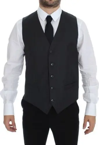 Gray Wool Formal Dress Vest Gilet Weste