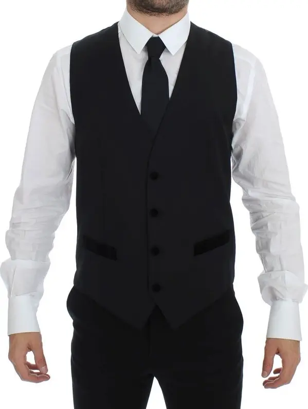 Black Wool Formal Dress Vest Gilet Weste