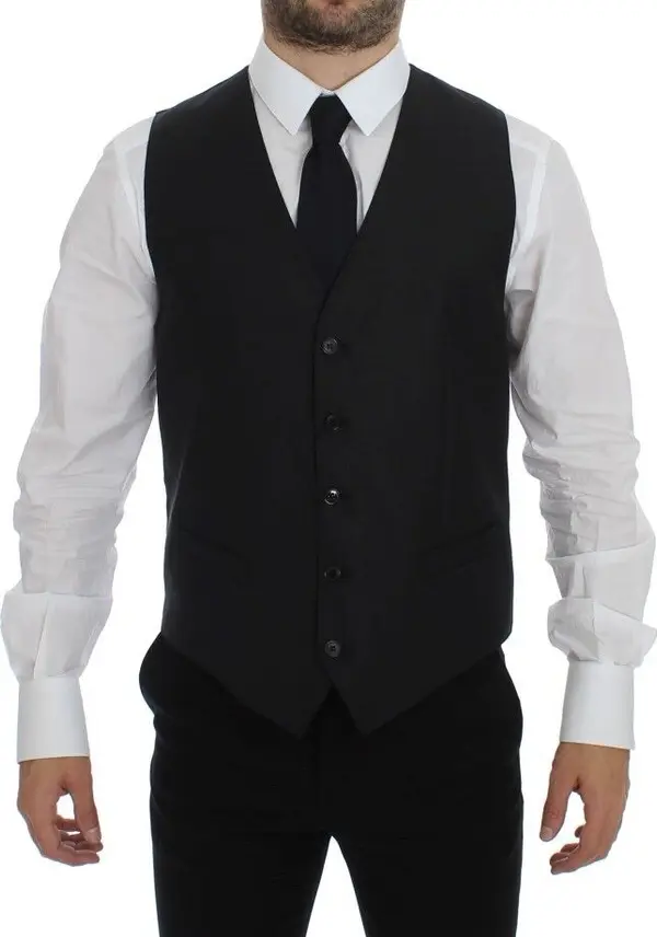 Gray Wool Silk Dress Vest Gilet Weste