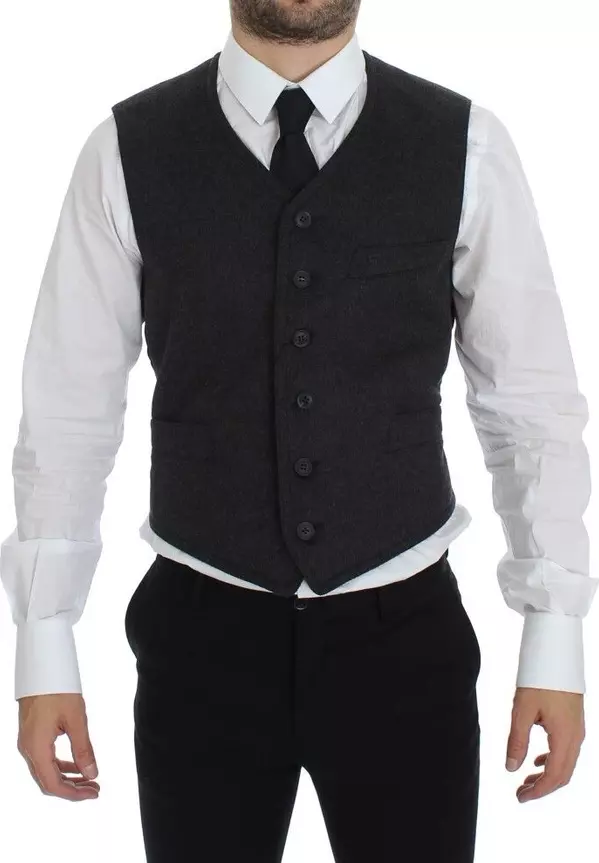 Gray Wool Blend Vest Gilet Weste