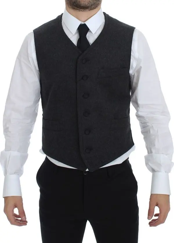 Gray Wool Blend Logo Vest Gilet Weste