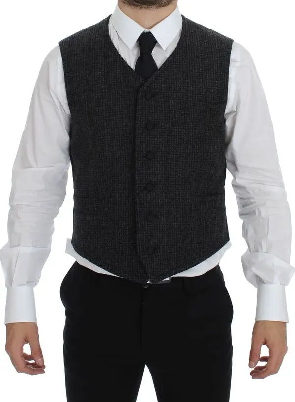 Gray Wool Blend Vest Gilet Weste