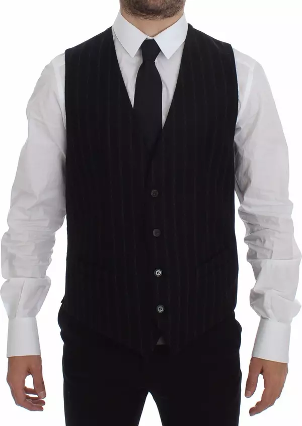 Black Striped Wool Logo Vest Gilet Weste
