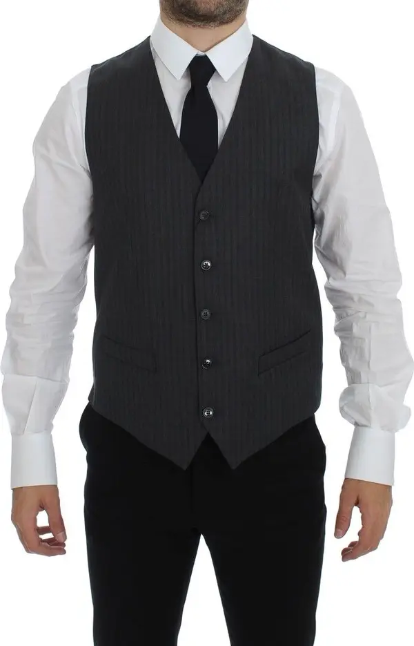 Black Striped Wool Single Breasted Vest