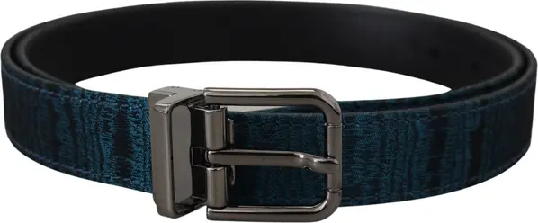 Blue Jacquard Moire Silver Metal Belt Men