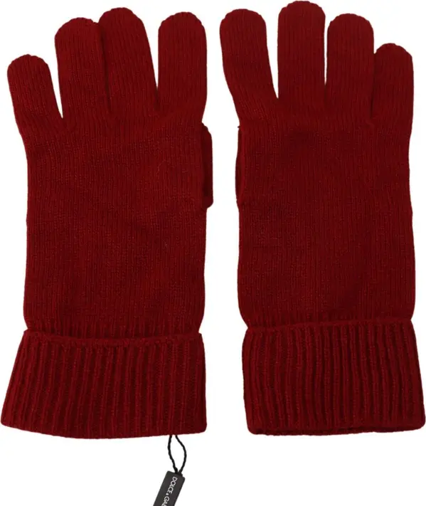 Red 100% Cashmere Knit Hands Mitten Mens Gloves