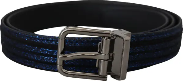 Blue Jacquard Stripe Silver Buckle Belt