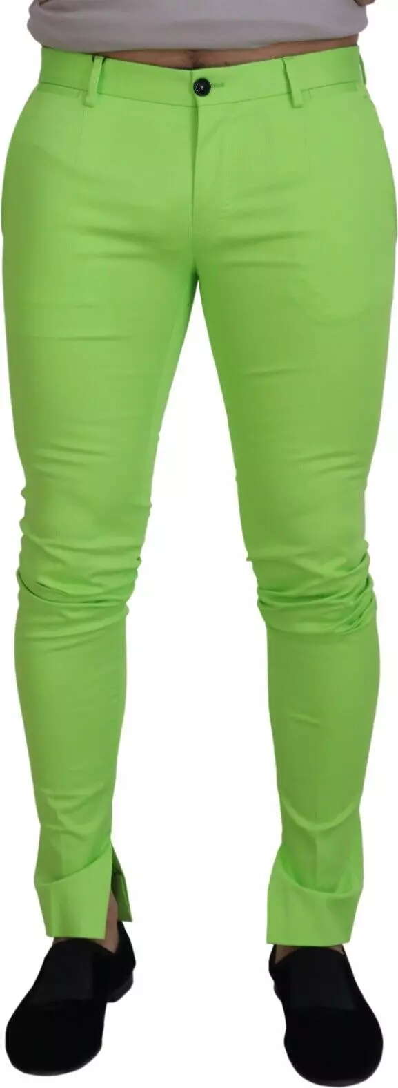 Light Green Cotton Skinny Men Trousers Pants