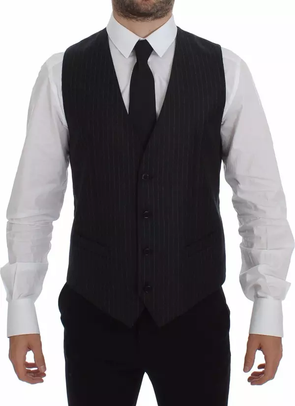 Gray Striped Wool Logo Vest Gilet Vests