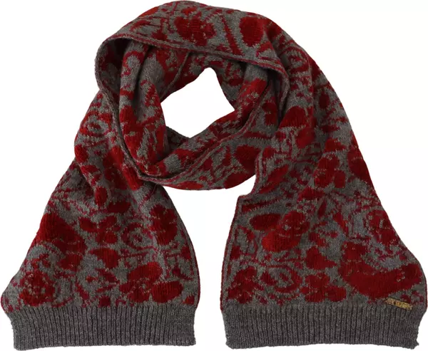 Red Grey Knitted Wrap Warmer Womens Shawl Scarf