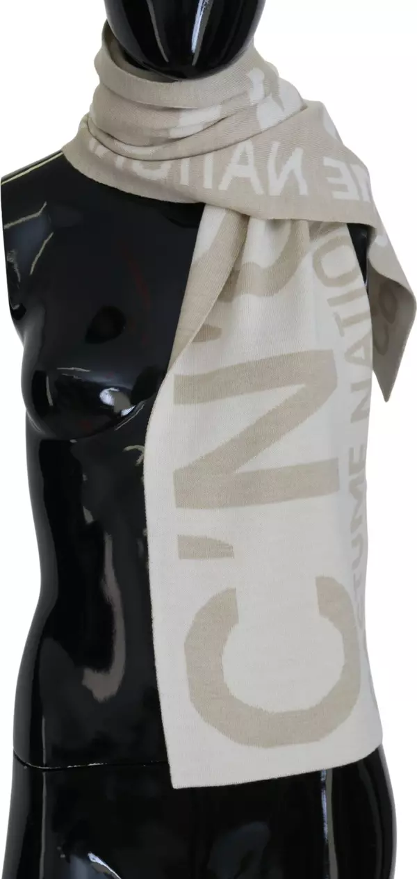Beige White Logo Wrap Warmer Shawl Scarf