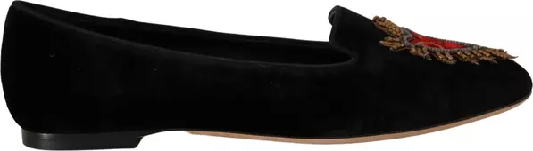 Black DG Sacred Heart Patch Slip On Flat Shoes