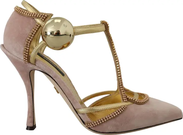 Pink Crystal T-strap Heels Pumps Shoes
