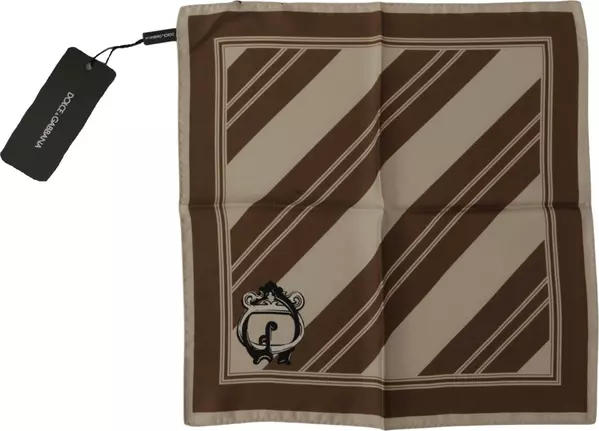 Brown Stripes DG Logo Square Mens Handkerchief Scarf