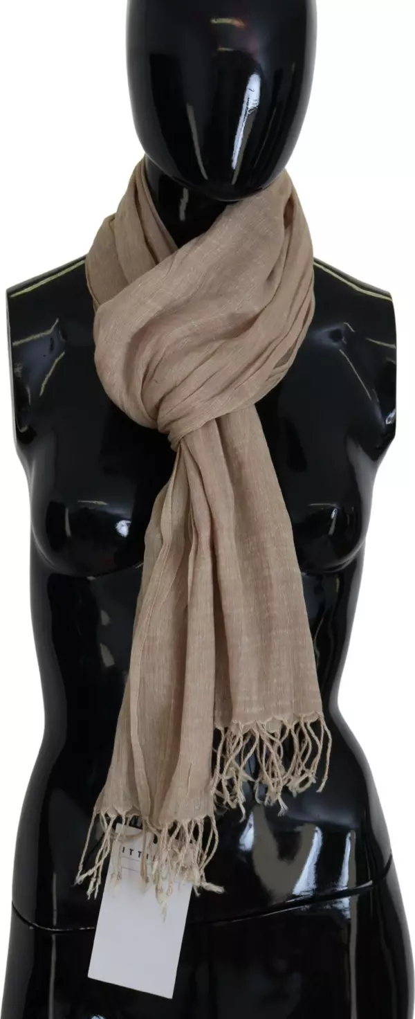 Beige Cotton Shawl Foulard Fringe Scarf
