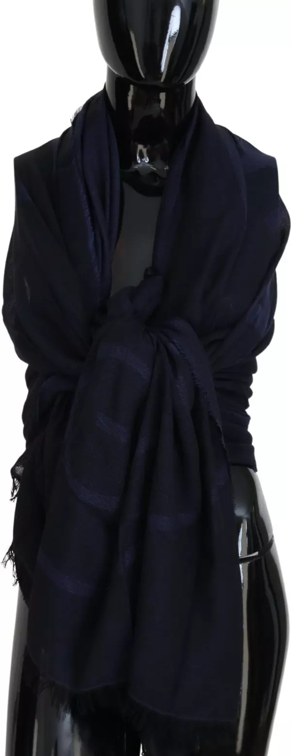 Dark Blue Wool Neck Wrap Shawl Fringes Scarf