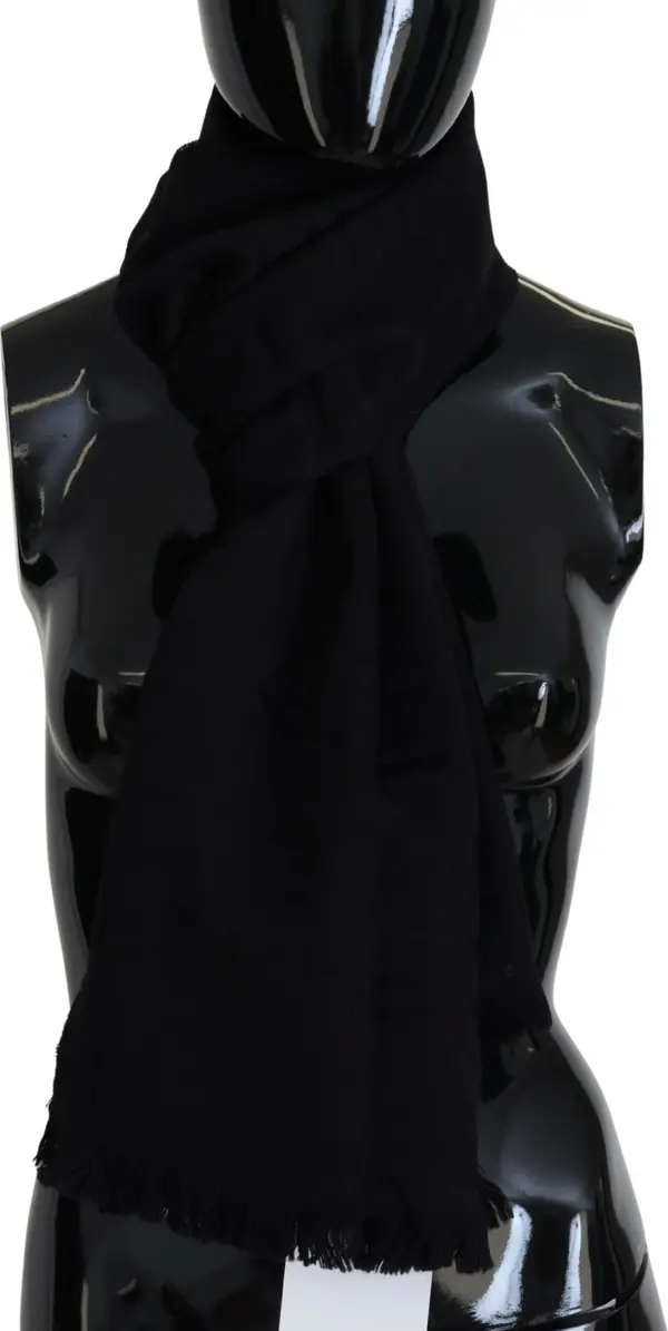 Black Wool Neck Wrap Shawl Fringes Scarf