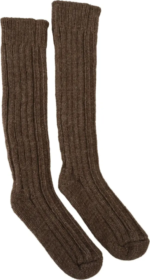 Brown Wool Knit Calf Long Women Socks