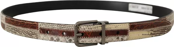 Multicolor Exotic Leather Patchwork Metal Belt