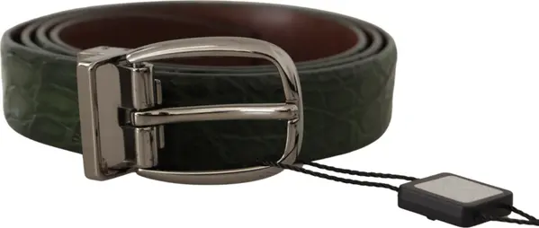 Green Exotic Leather Silver Buckle Belt