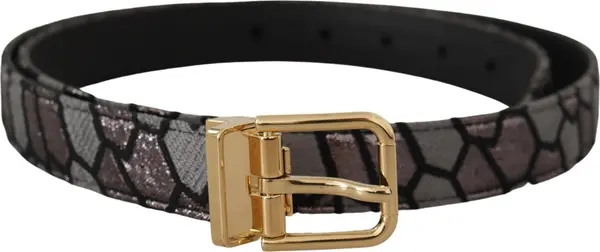 Multicolor Patchwork Leather Gold Jaquard Belt