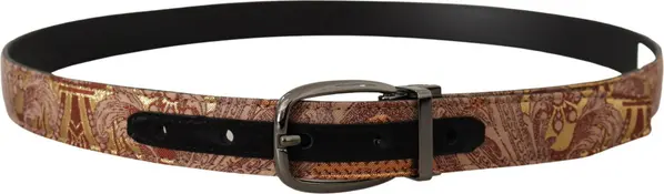Multicolor Embossed Leather Black Metal Buckle Belt