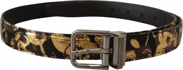 Multicolor Jacquard Leather Logo Metal Buckle Belt