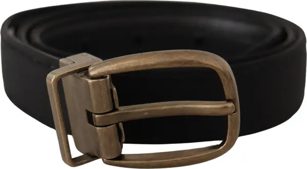 Black Grosgrain Leather Bronze Metal Belt