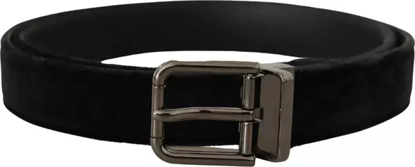 Black Velvet Silver Tone Logo Metal Buckle Belt