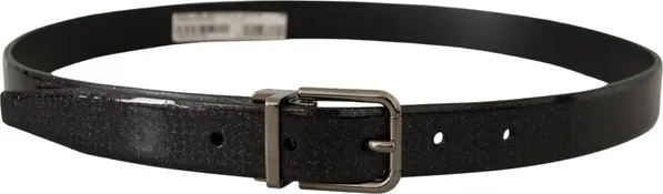 Black Vernice Puntinata Leather Silver Tone Metal Belt