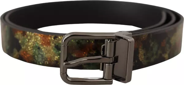 Black Sparkling Leather Black Metal Buckle Belt
